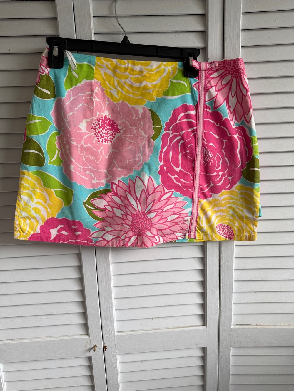 Lilly Pulitzer Turquoise Floral Mini Skirt with Pink & Yellow Blooms